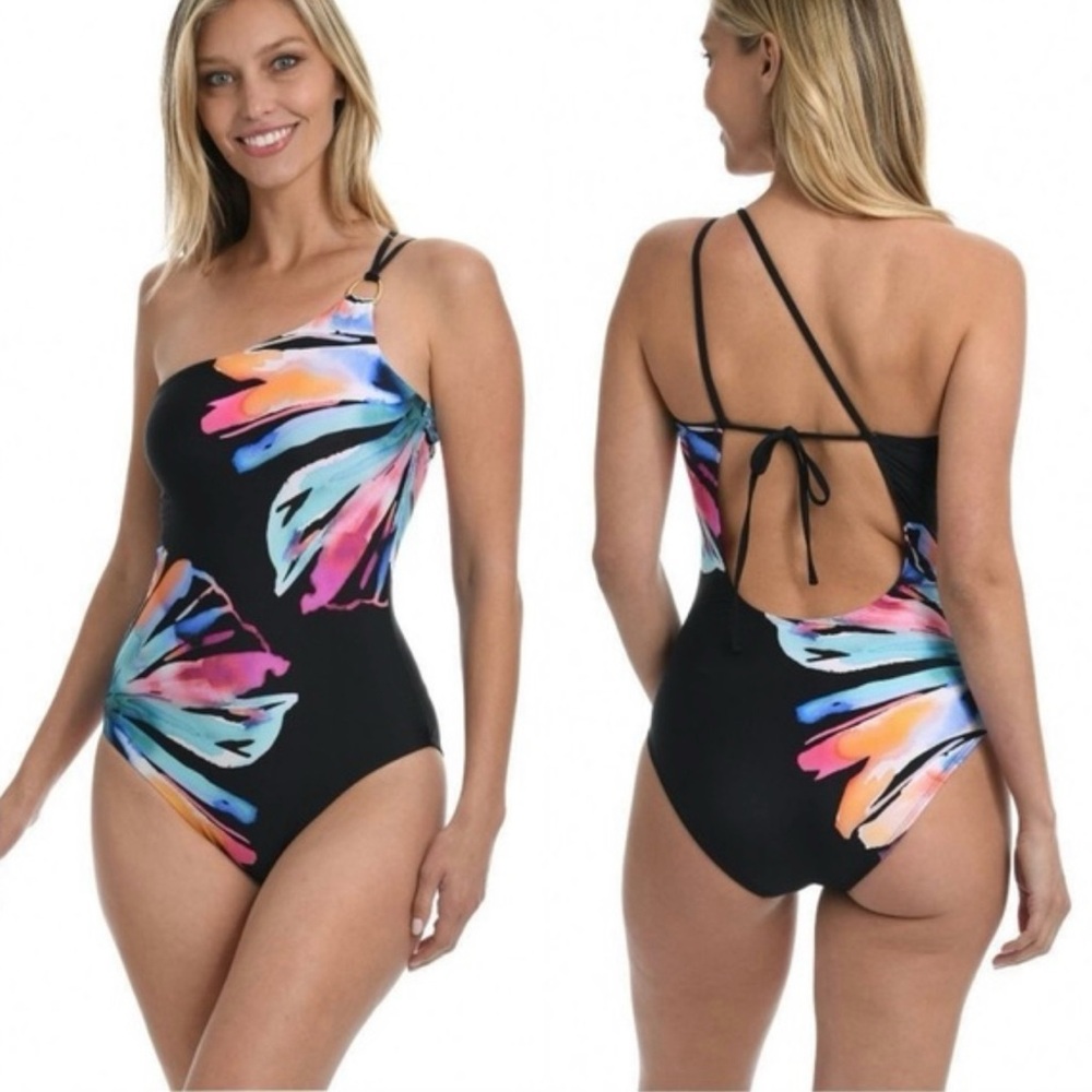 La Blanca Vibrant Floral One-Shoulder Swimsuit